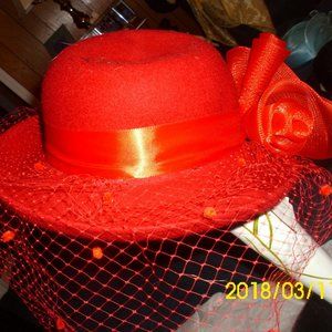 Vintage Red Derby Style Occasion Hat    Weddings  Church  Derby